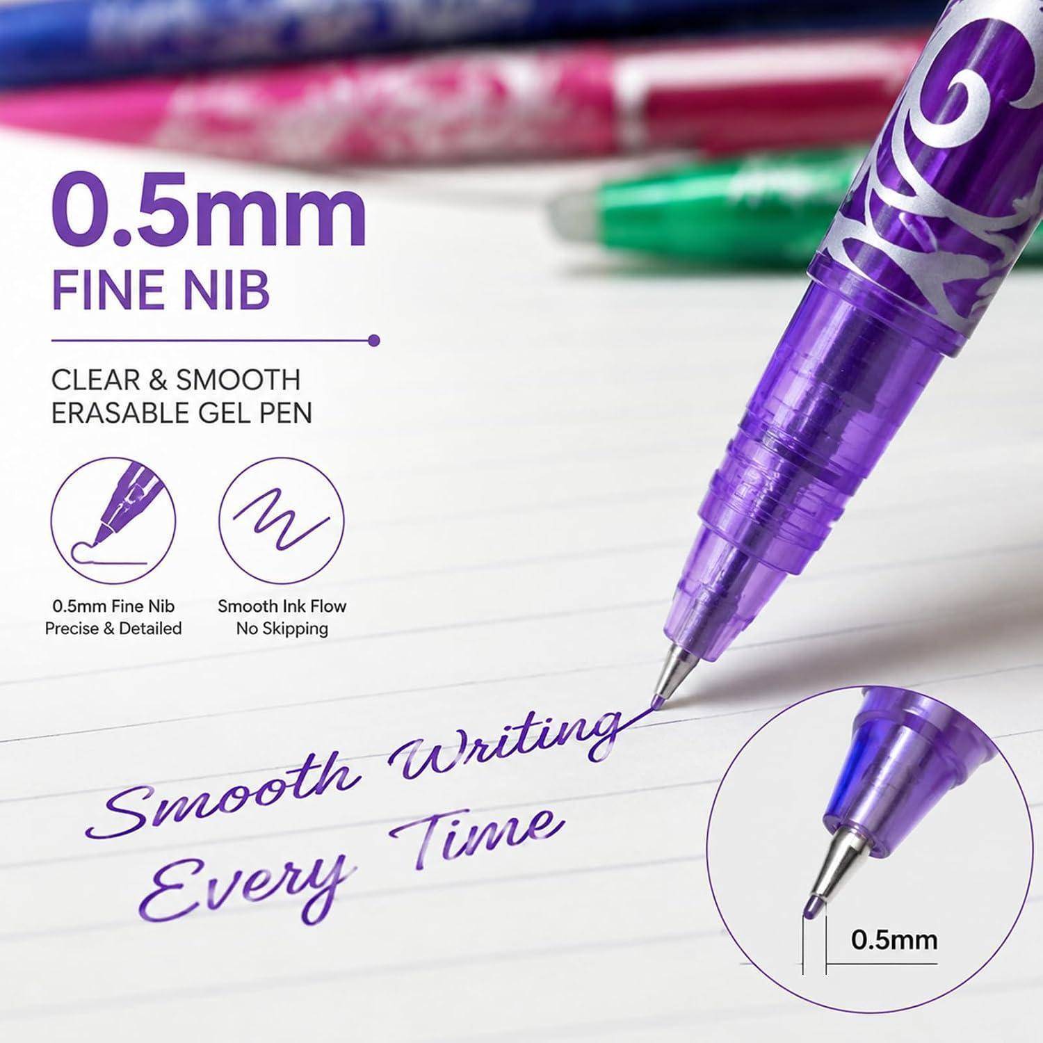 Violett 0,5 mm Feinspitze – Radiergummi-Gel-Stift mit klarem, geschmeidigem Schreibverhalten ohne Aussetzungen und präziser detaillierter Spitze.