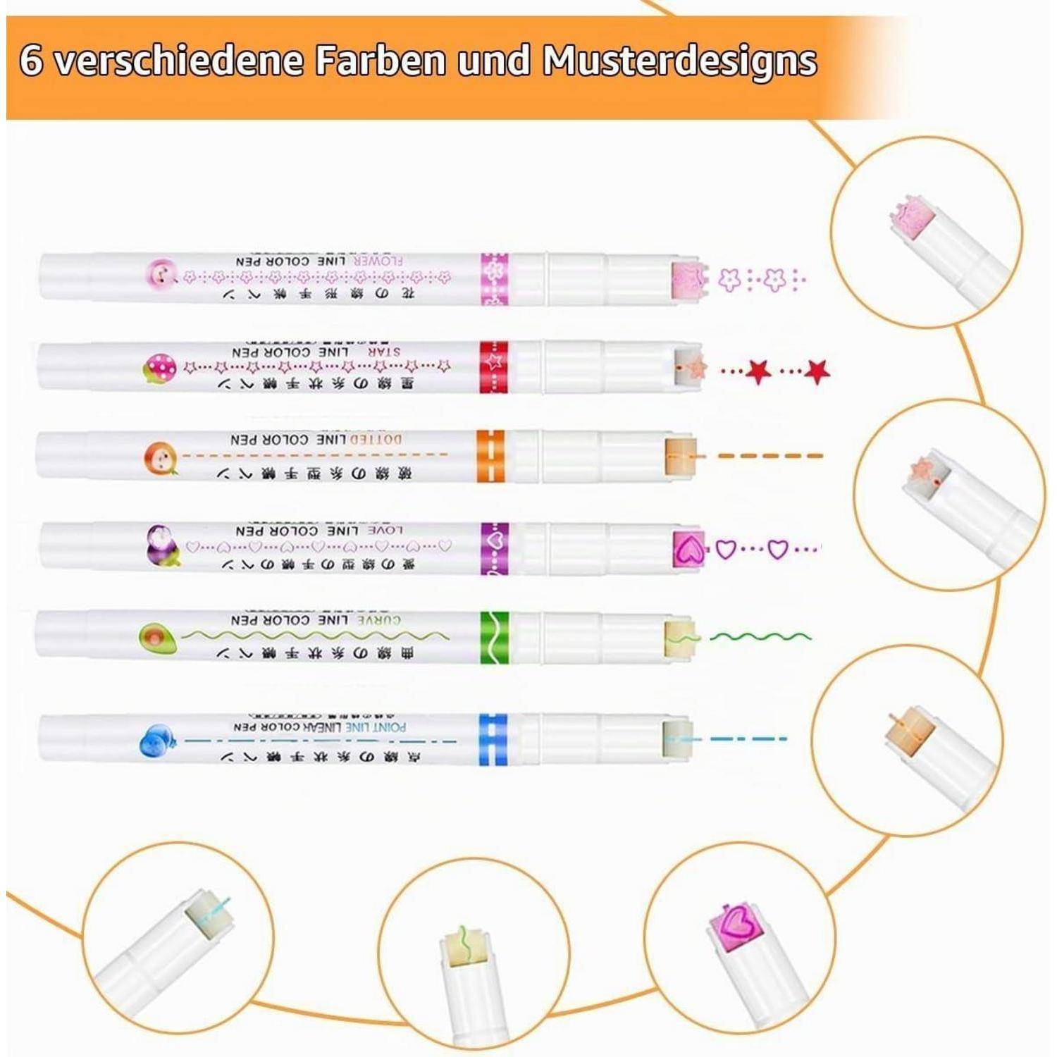 Infografik mit dem Titel „6 verschiedene Farben und Musterdesigns