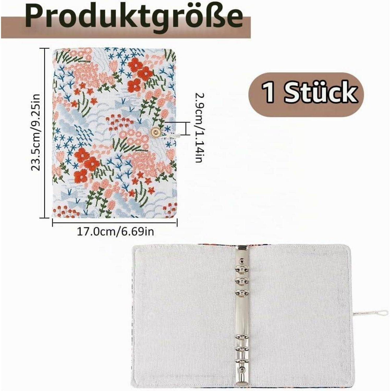 Produktgröße Bild mit einer Blumenmappenbeschichtung, 23,5 cm x 17,0 cm mit 2,9 cm Rücken; Etikett sagt 
