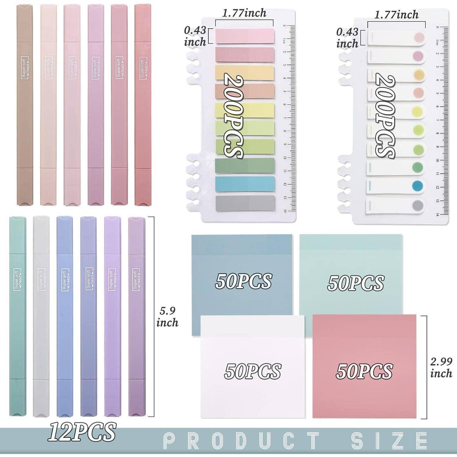 Johiux 12 Textmarker Pastell 600 Blätter Transparente Haftnotizen,Sticky Notes Transparent mit Marker StifteSet,Für Back to School Aesthetic Bible