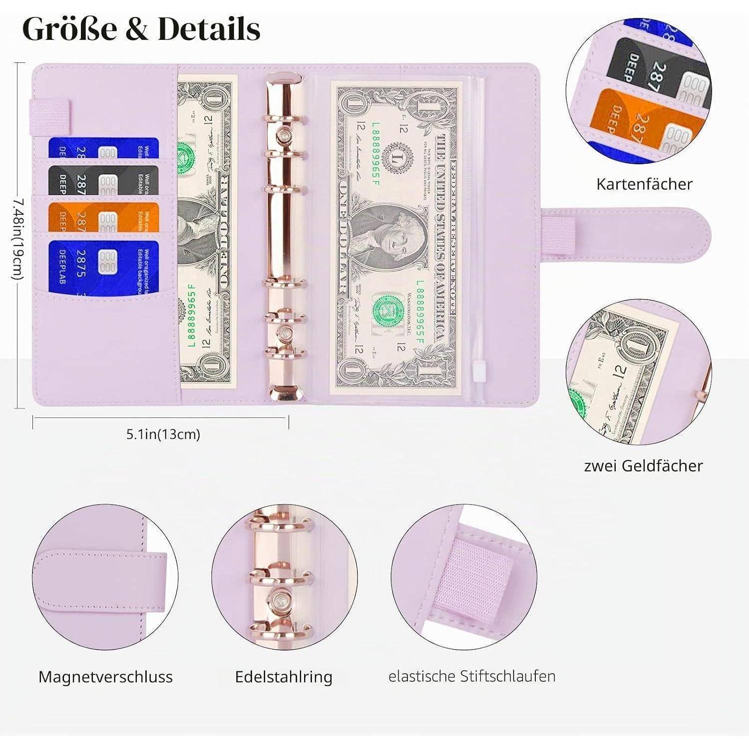 A6 Binder Budget, MARICATO 29-Stück Budget Planner, 6 Löcher Loseblatt Notizbuch Geld Organizer mit Budgetblättern/Binder kartentaschen/Aufklebern/