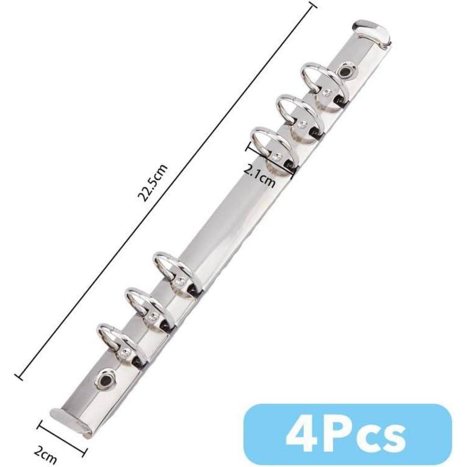 Silberner Sechsring-Binderclip-Mechanismus mit Größenbezeichnungen 22,5 cm lang und 2,1 cm breit, gekennzeichnet mit „4 Stück