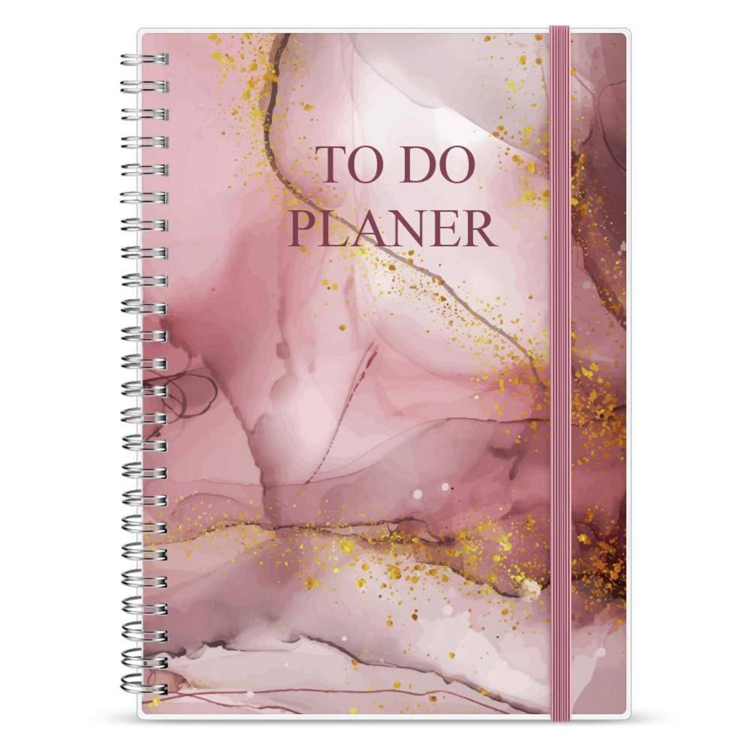 Rosa Marmor-gemusterter spiralgebundener Planer mit goldenen Akzenten, mit dem Titel „TO DO PLANER
