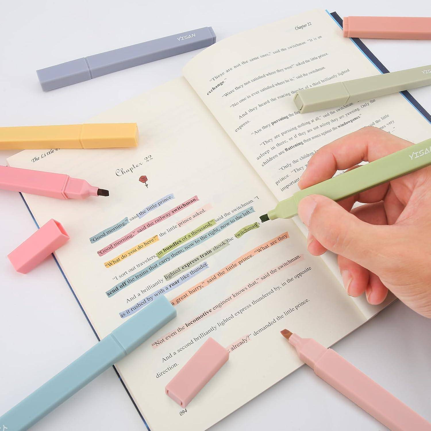 YISAN Ästhetische Pastell Textmarker, Macaron Farben, 8 Farbig,70948