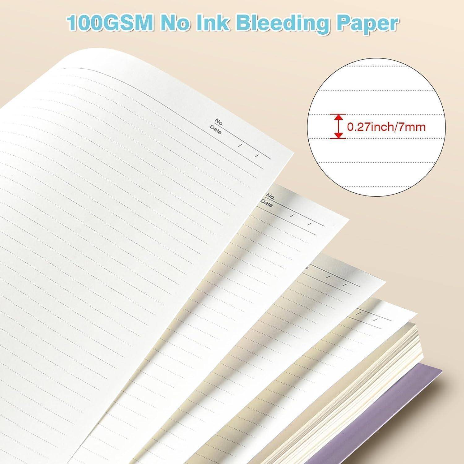 Werbebild von liniertem Notizbuchpapier mit der Bezeichnung „100GSM No Ink Bleeding Paper