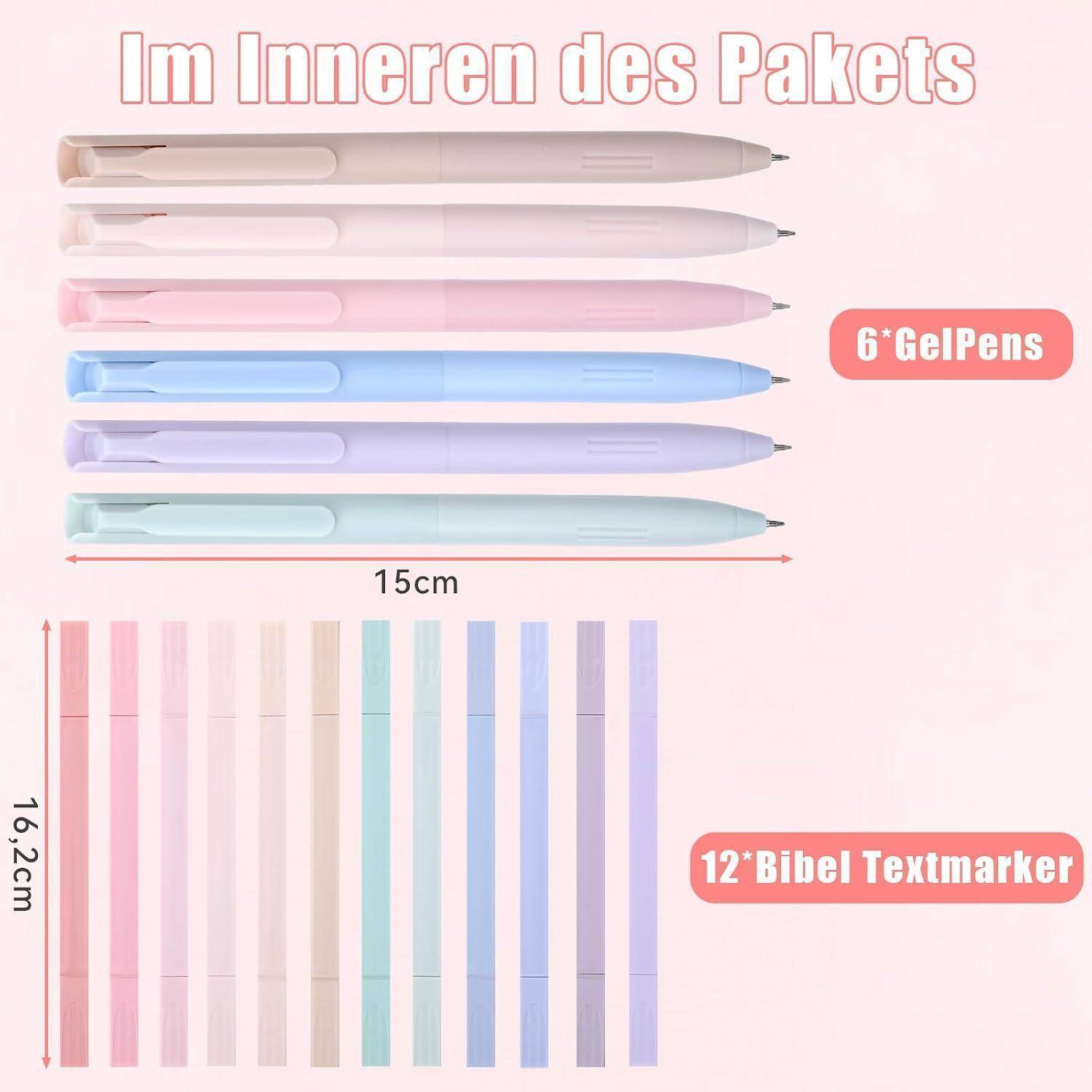 18 Textmarker Set, Darunter 12 Pastell Marker Stifte Textmarker Sowie 6 Fineliner Set, Bibel Marker, Perfekt als Schulsachen und Aesthetic School