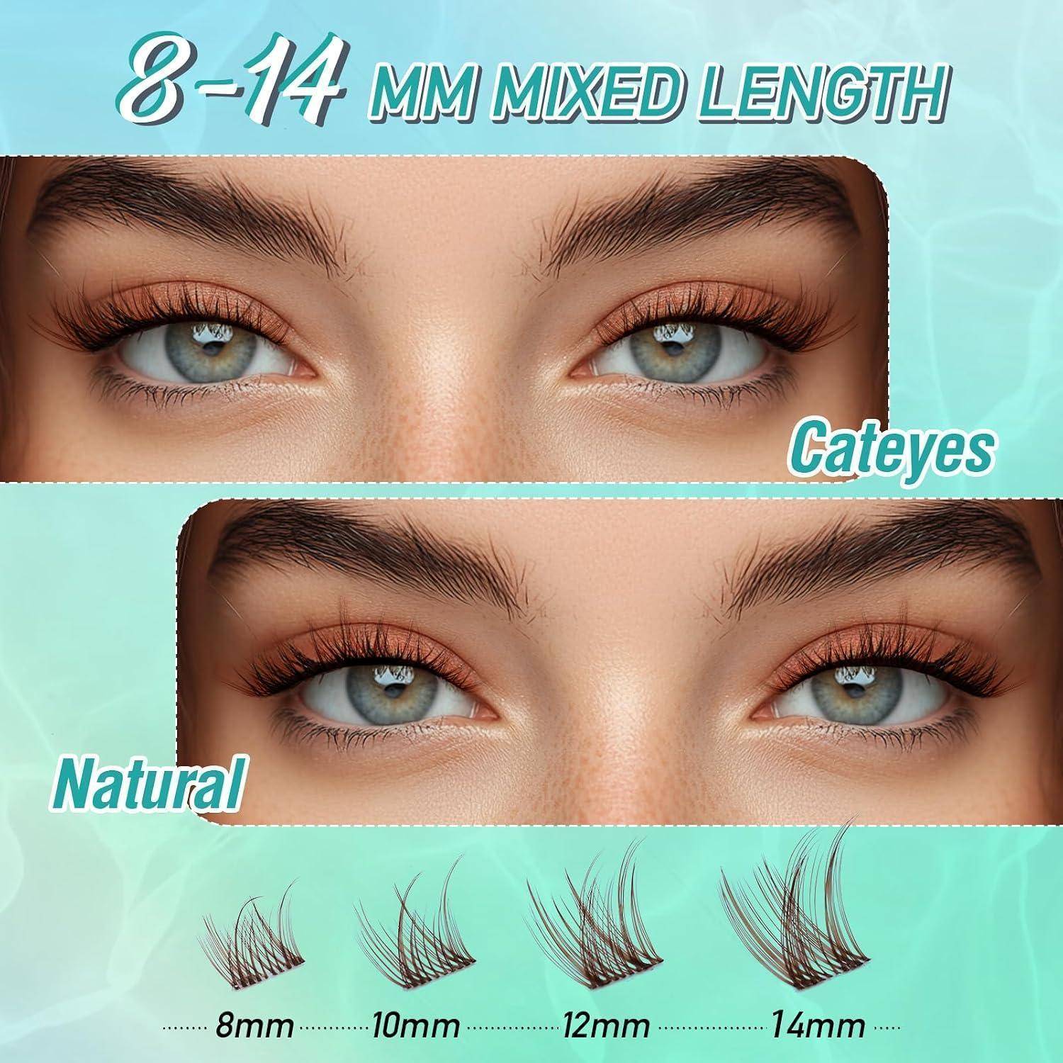 Wimpernverlängerungsvergleich mit „8-14 MM GEMISCHTE LÄNGE