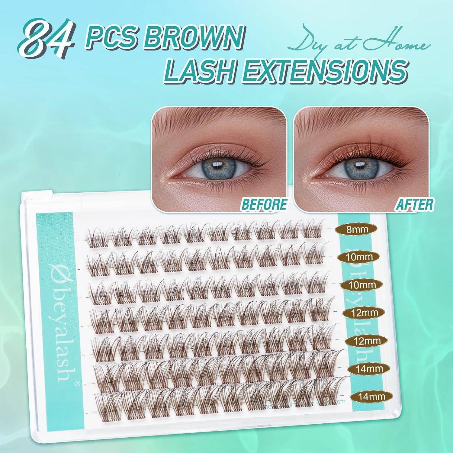 Obeyalash Braune Wimperncluster D-Curl Braune Wimpernbügel Wispy 8-14mm MIX Natürliche Dunkelbraun Wimpern Anfängerfreundliche DIY Wimpernverlänge