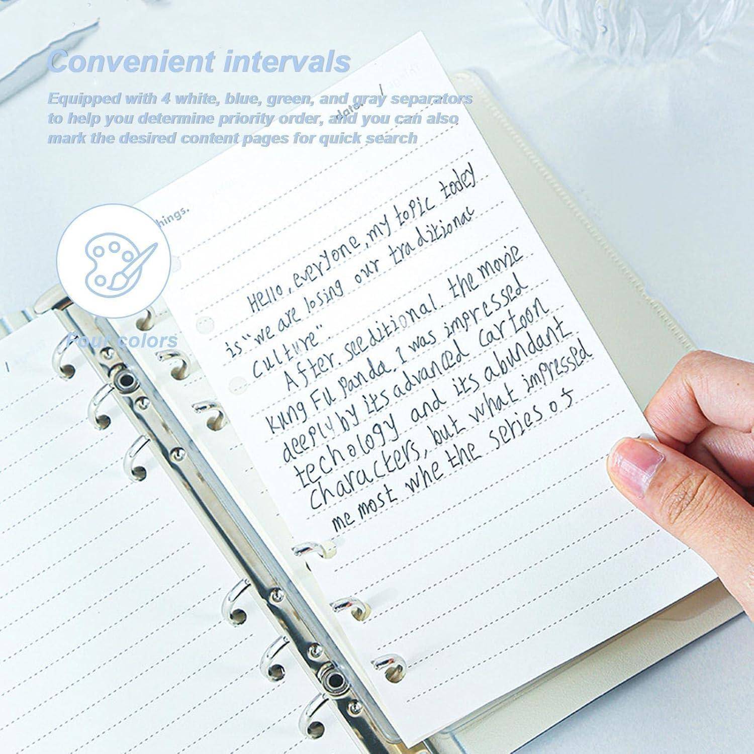 Offener Ringbinder-Notizbuch mit linierter Seite und handschriftlicher Notizprobe, gezeigt als Handschrift-Übungs- oder Papierorganisator-Beispiel.
