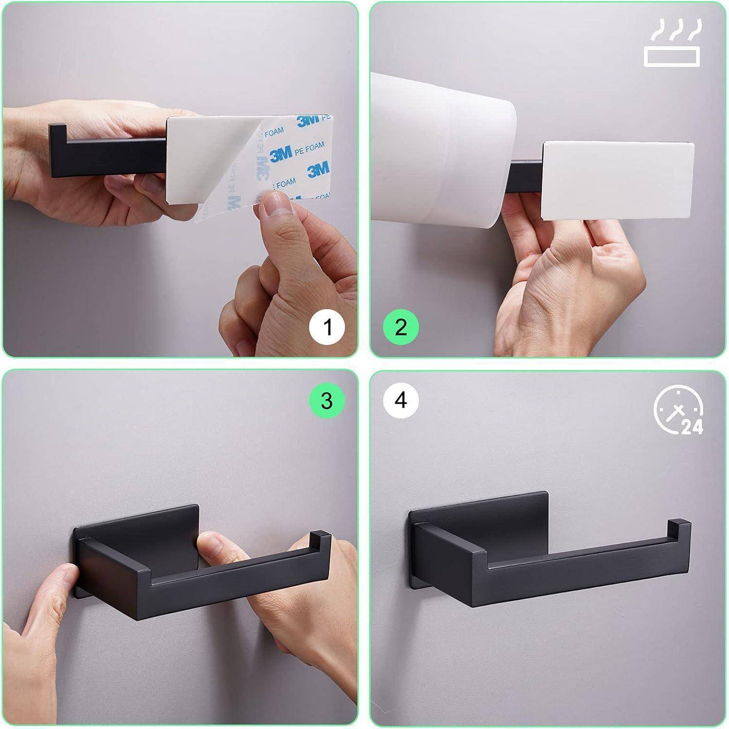 Aikzik Toilettenpapierhalter, Klopapierhalter ohne Bohren, Toilettenpapierhalter Schwarz, Edelstahl Klorollenhalter, Wc Papier Halterung