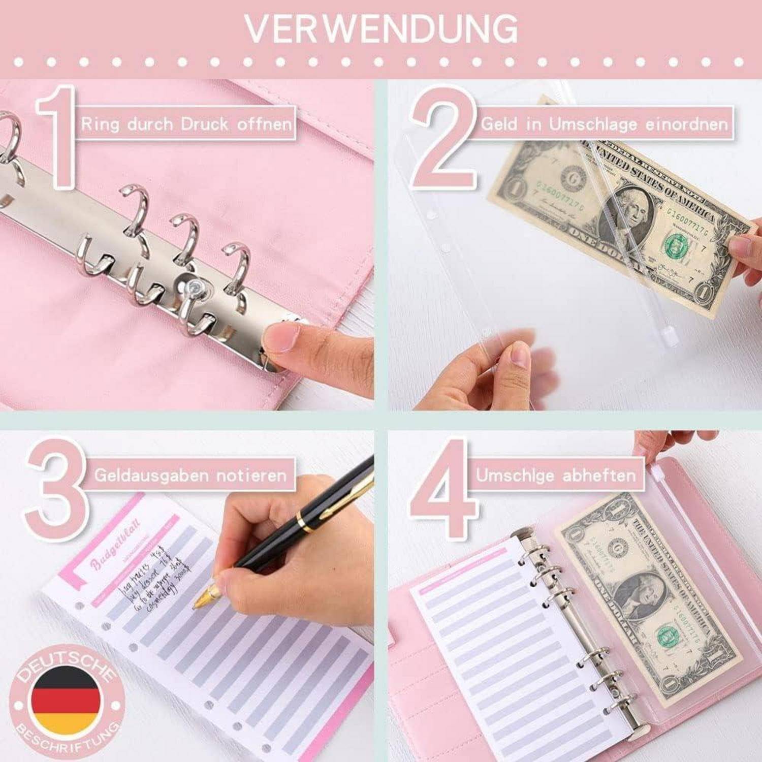 Marmor a6 Ringbinder Budget Buch Marmor Korn Notizbuch Buch Leder PU Hand Buch lose Blatt Ordner Handbuch (grau)