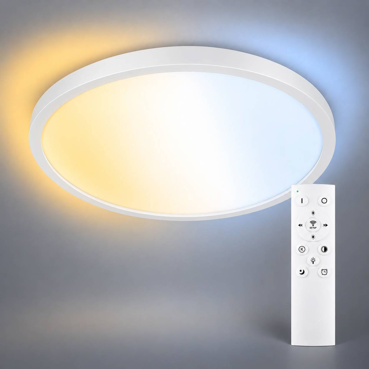 LED Universum LED Panel Deckenleuchte rund weiß Ø60cm 40W CCT 3000-6000K 4400lm dimmbar UGR≤22 CRI>93 IP20 mit Fernbedienung