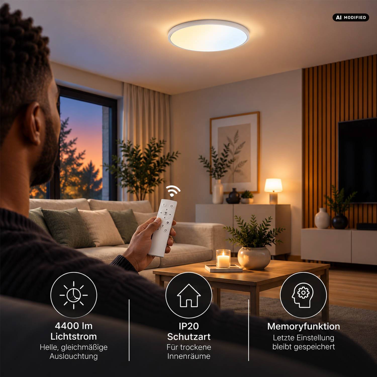 LED Universum LED Panel Deckenleuchte rund weiß Ø60cm 40W CCT 3000-6000K 4400lm dimmbar UGR≤22 CRI>93 IP20 mit Fernbedienung