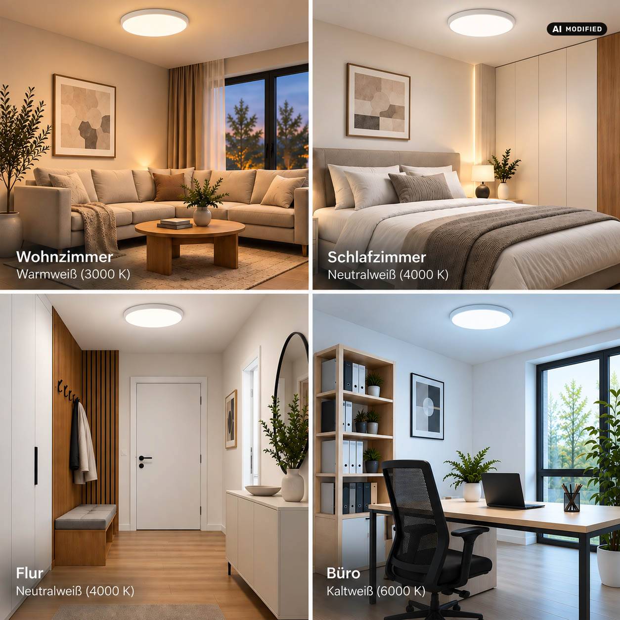 LED Universum LED Panel Deckenleuchte rund weiß Ø60cm 40W CCT 3000-6000K 4400lm dimmbar UGR≤22 CRI>93 IP20 mit Fernbedienung
