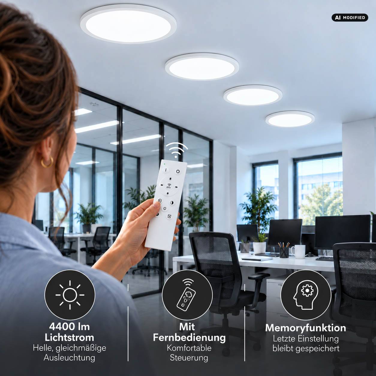 LED Universum LED Panel Deckenleuchte rund weiß Ø60cm 40W CCT 3000-6000K 4400lm dimmbar UGR≤22 CRI>93 IP20 mit Fernbedienung