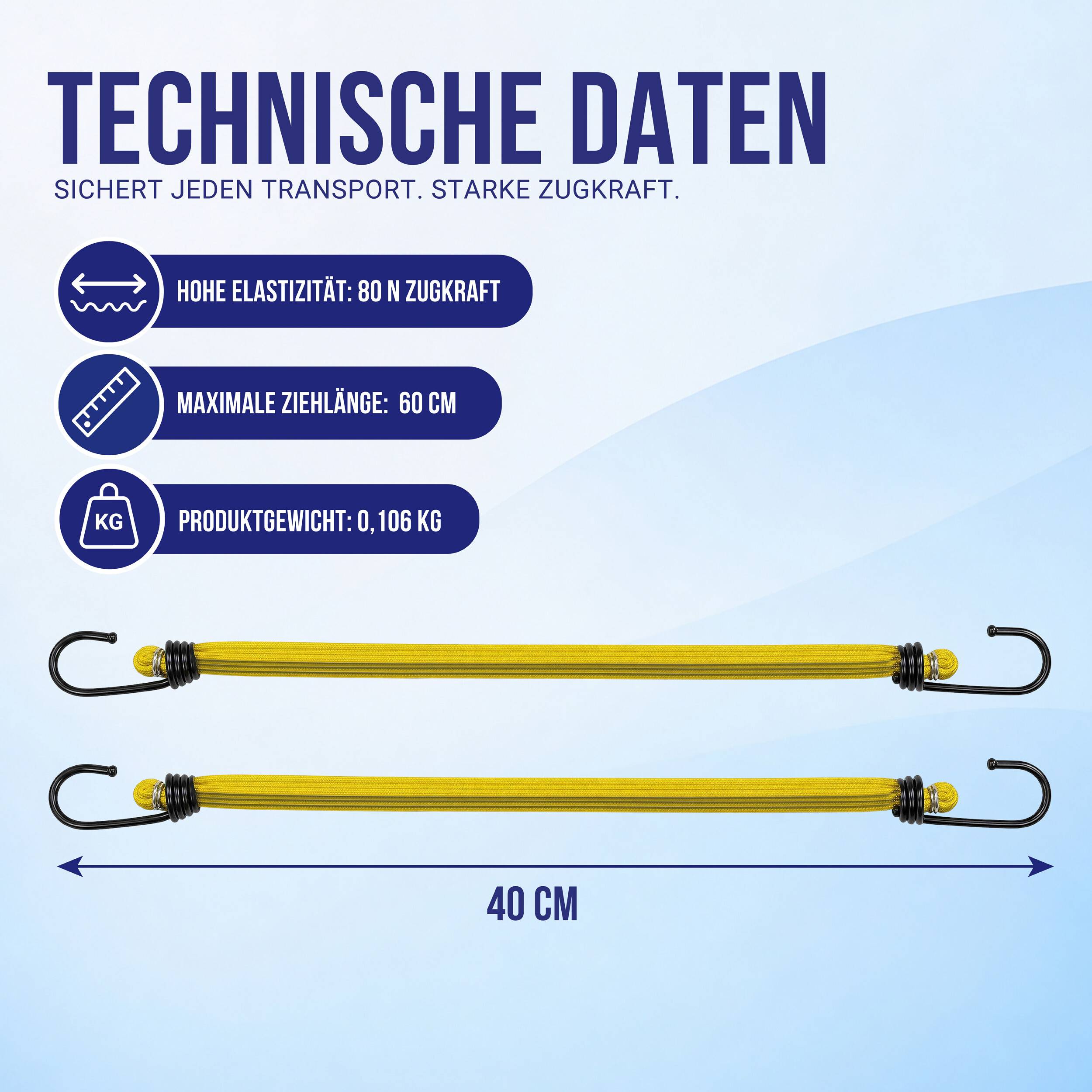 alca® Gepäckspanner extra flach 2er-Set Spanngurt 40cm elastisch bis 60cm 2 Stk. für Auto, Motorrad, Möbel & Transport