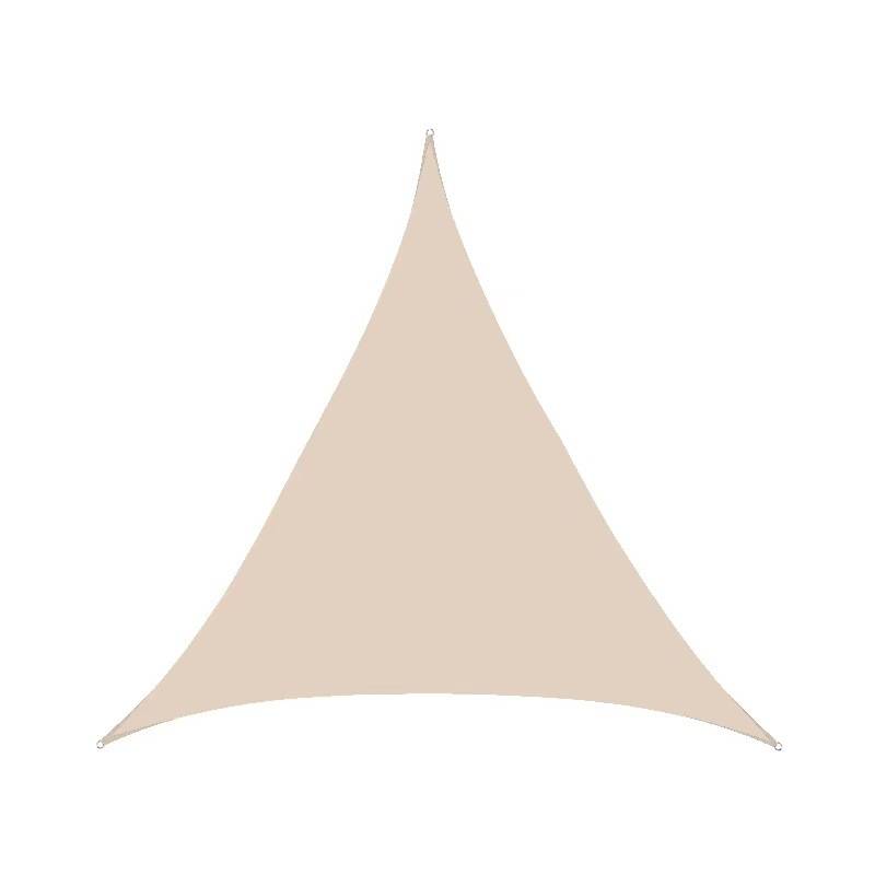 Beige dreieckiger Stoffzelt mit spitzer Oberseite und geschwungenem unterem Rand, dargestellt auf schlicht weißem Hintergrund.