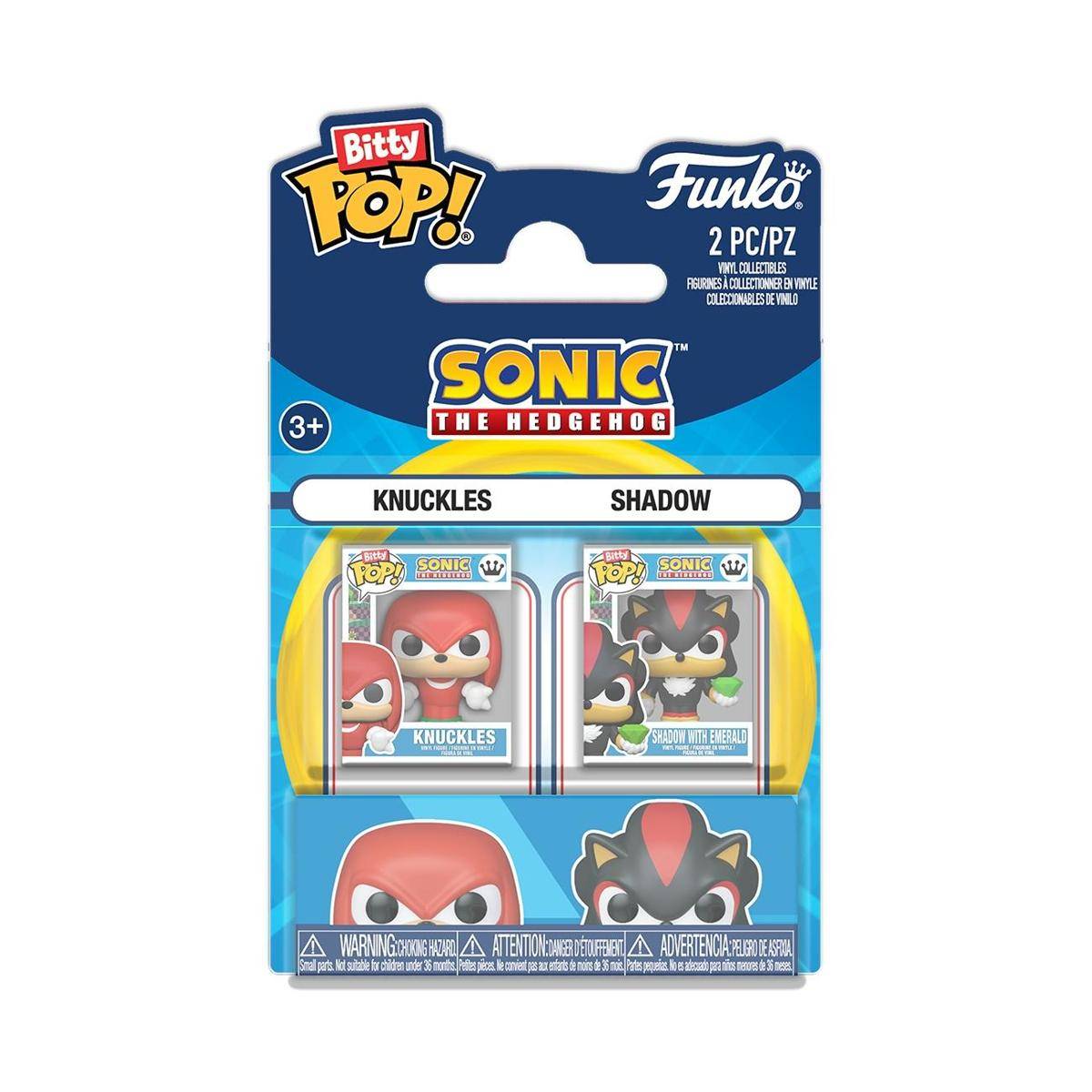 Verpackung für einen Funko Bitty Pop! Sonic the Hedgehog 2er-Pack mit den Sammelfiguren Knuckles und Shadow.