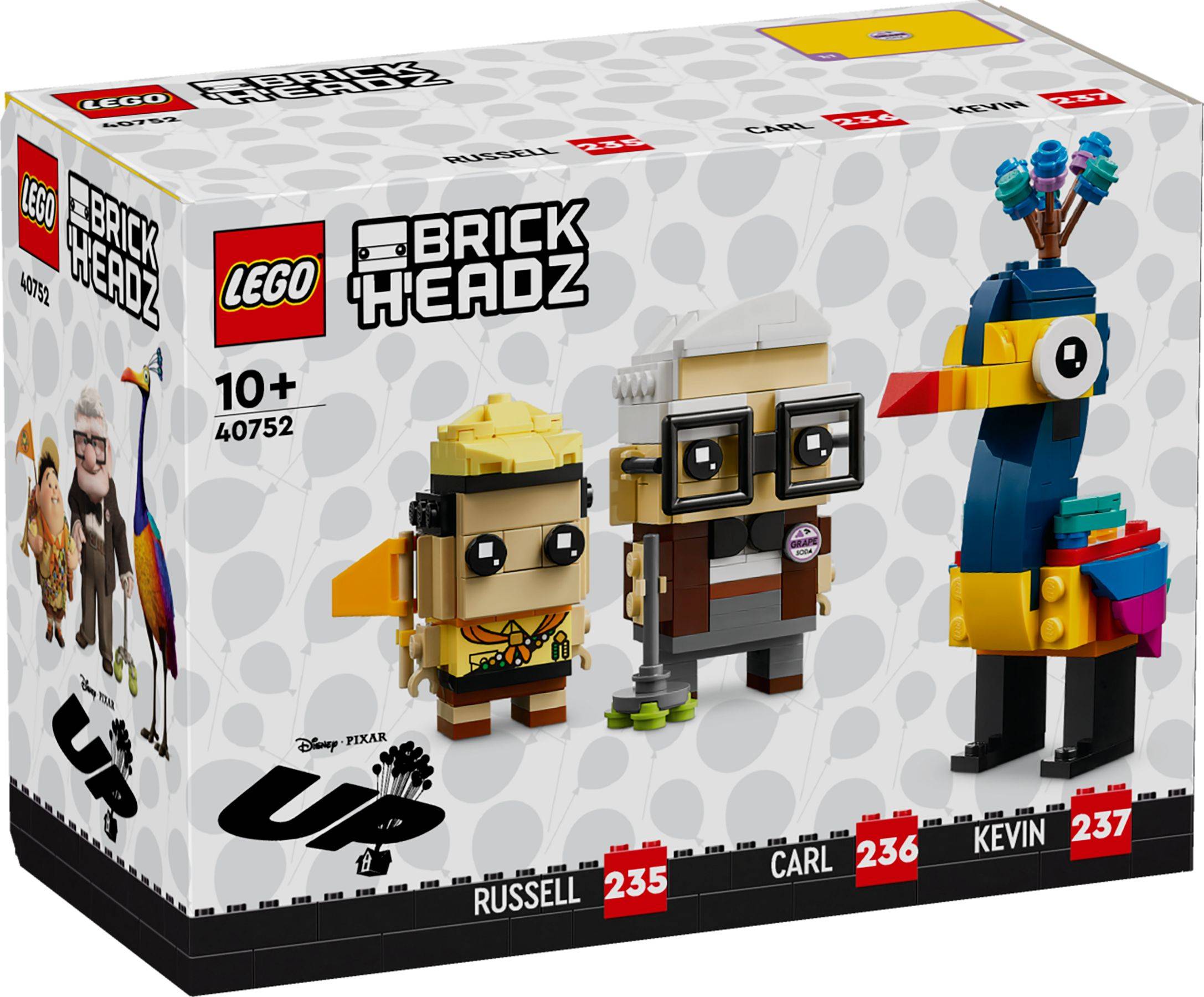 LEGO BrickHeadz Pixar Oben Schachtel mit konstruierbaren Figuren von Russell, Carl und Kevin, ab 10 Jahren, Set 40752.