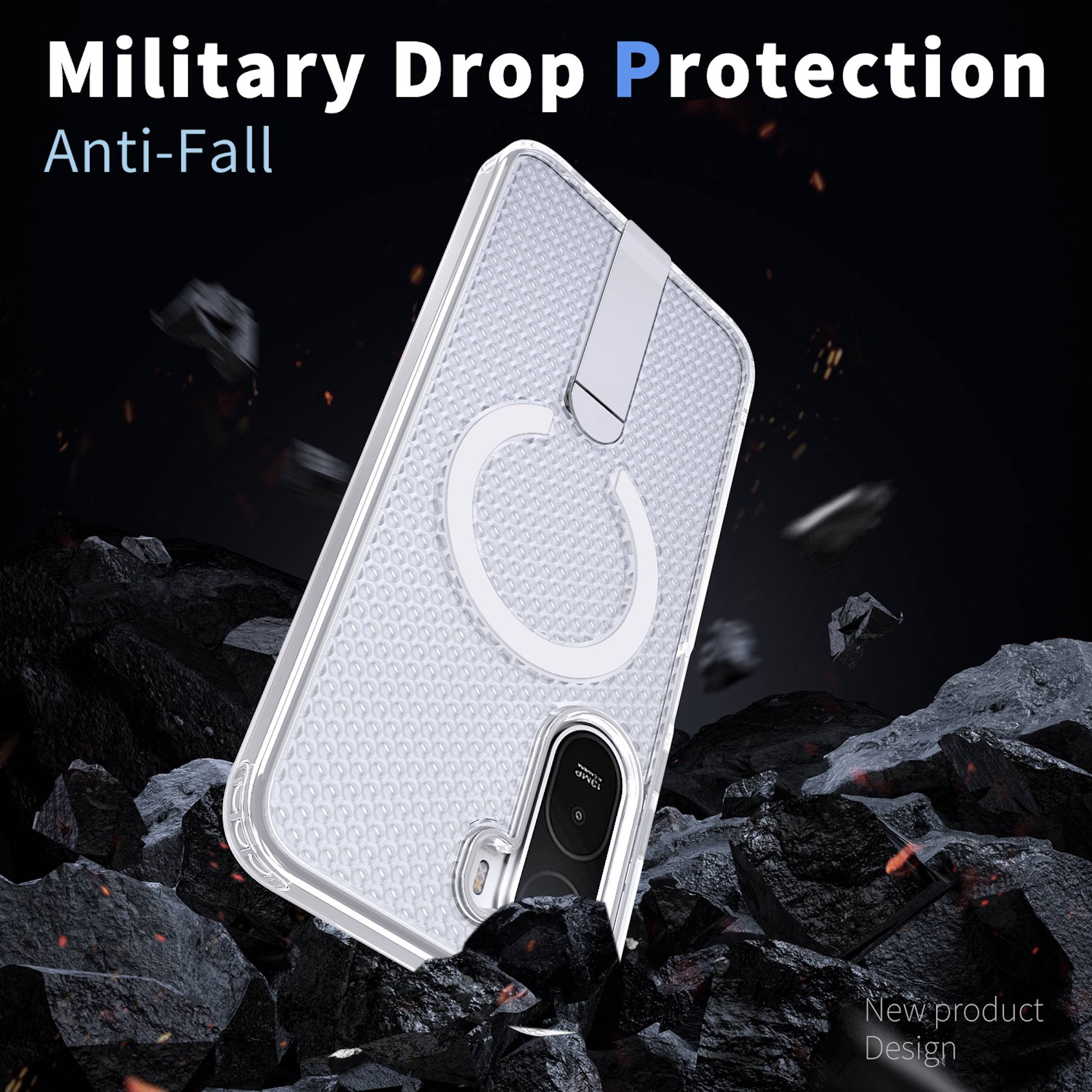 Weiße strukturierte Handyhülle mit der Bezeichnung „Military Drop Protection