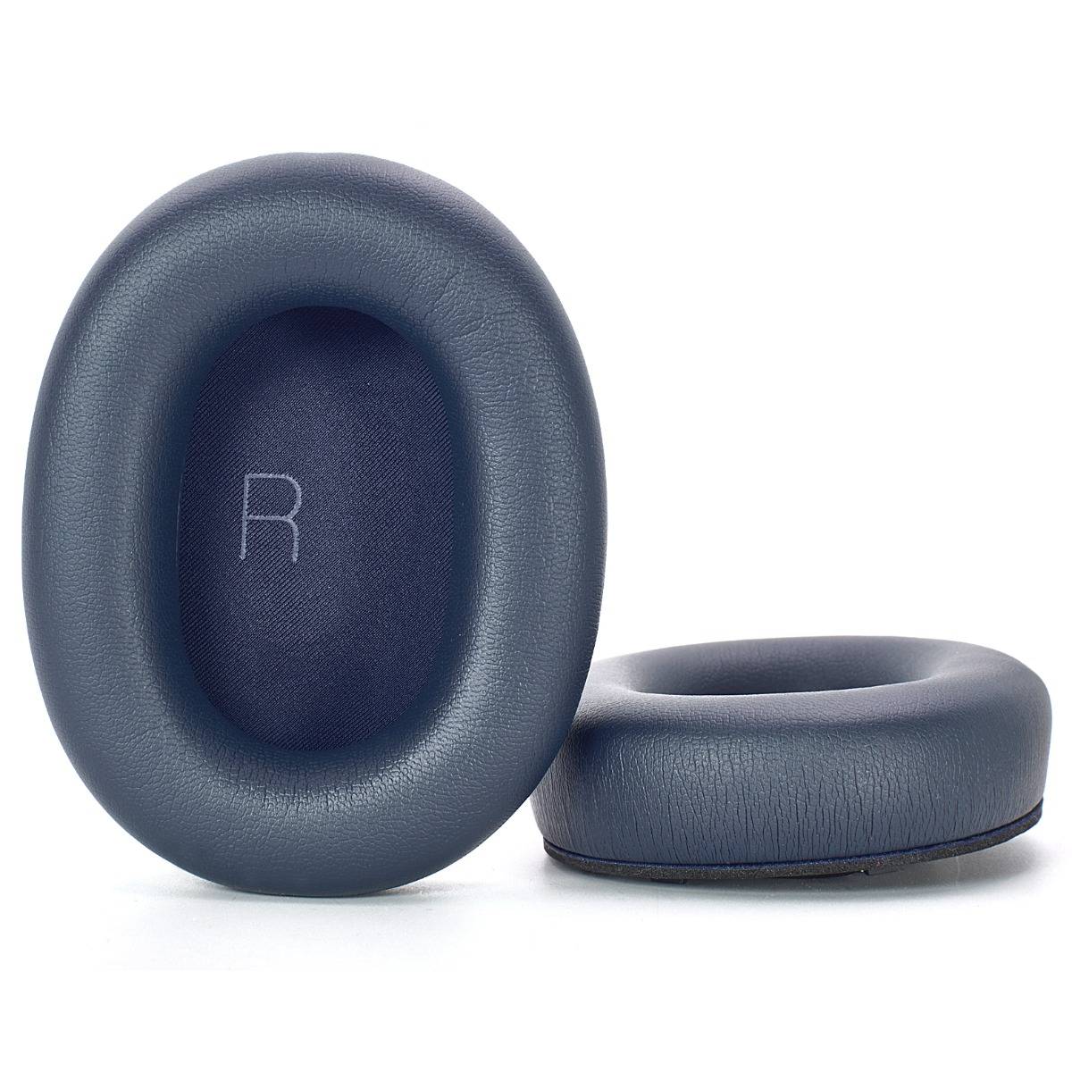 Blaue Over-Ear-Kopfhörer-Ohrpolster, eines mit „R