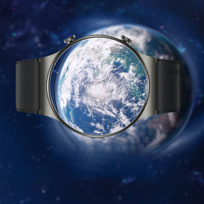 Luxus-Armbanduhr mit der Erde als Zifferblatt vor einem Weltraum-Hintergrund.