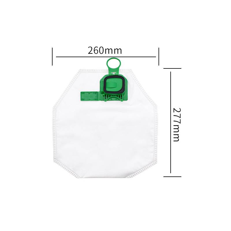 Weiße Clip-on-Tasche mit grüner Befestigung, dargestellt mit Abmessungen von 260 mm Breite und 277 mm Höhe.