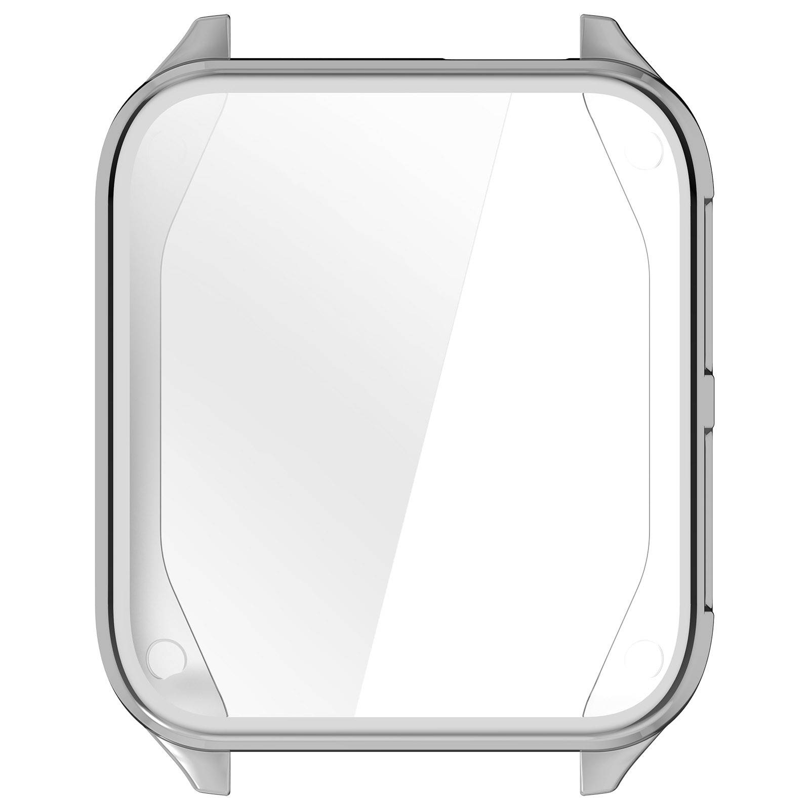 Draufsicht auf ein klares quadratisches Uhrengehäuse oder einen Schutzrahmen mit silbernem Bezel und Gehäuseöhren, dargestellt auf weißem Hintergrund.