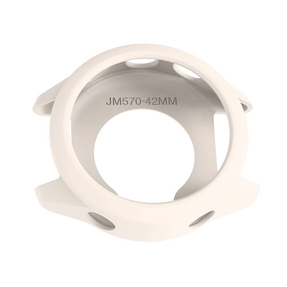 Beiger kreisförmiger Metallring mit seitlichen Laschen und Ausschnitten, mit der Bezeichnung „JM570-42MM