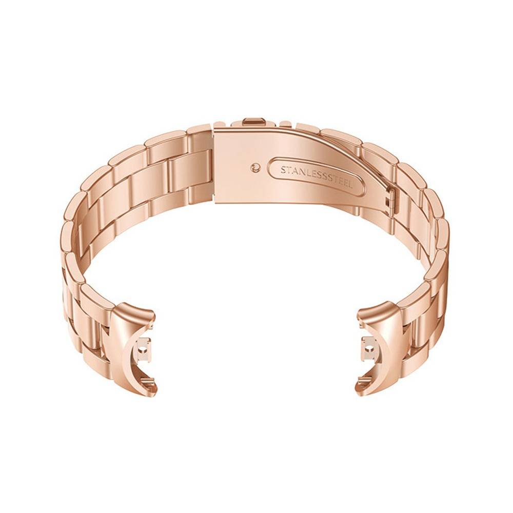 Rotgold-Edelstahl-Uhrenarmband-Verschluss, offen auf weißem Hintergrund dargestellt.