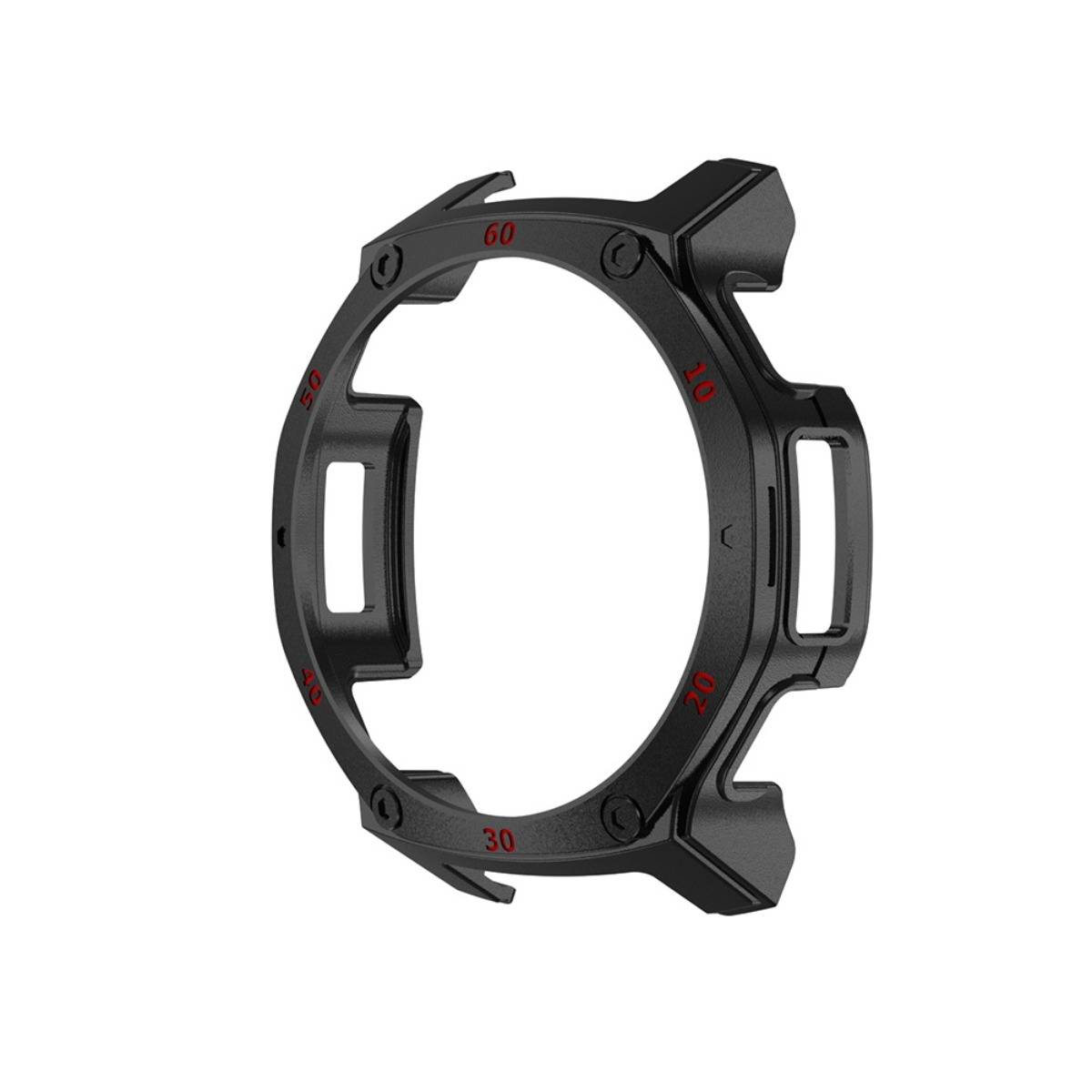 Schwarzer kreisförmiger Kameraobjektivadapterring mit roten Rotationsmarkierungen und seitlichen Griffausschnitten auf weißem Hintergrund.