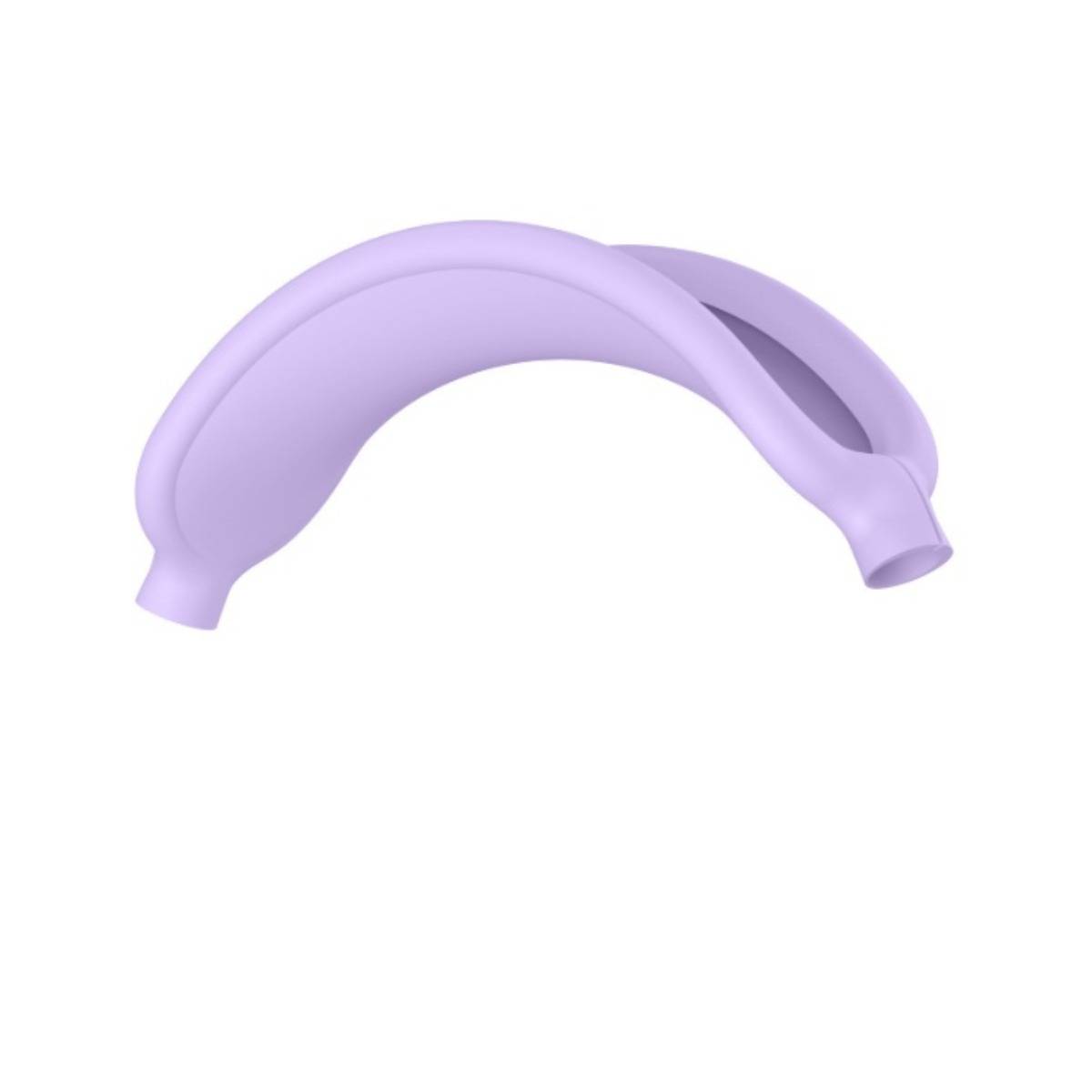 Ein violettes bananenförmiges Objekt auf weißem Hintergrund, in der Profilansicht dargestellt.