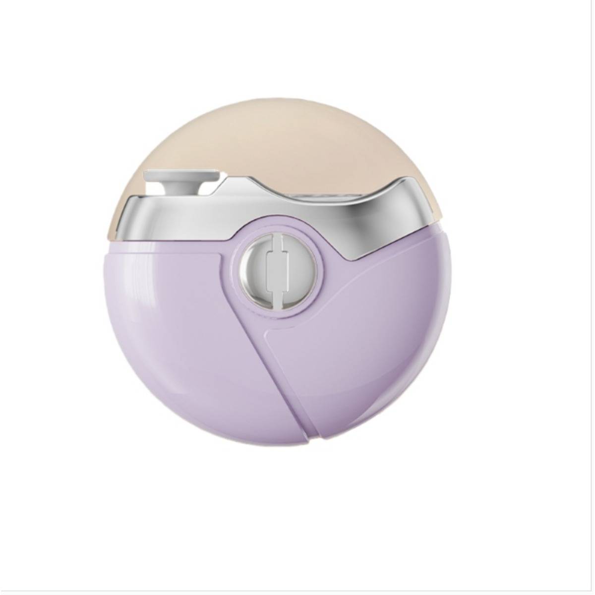 Medizinisches Gerät in Kugelform mit violettem und beigefarbenem Design, silbernem Deckel und zentraler kreisförmiger Skala, auf weißem Hintergrund dargestellt.