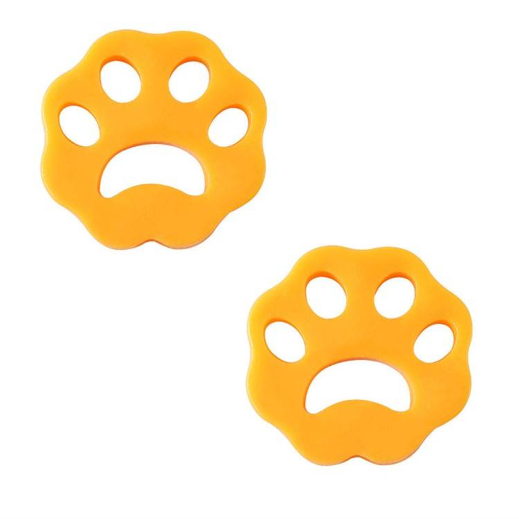 Zwei orangefarbene Pfotendruck-Symbole mit traurigen Gesichtern auf weißem Hintergrund.