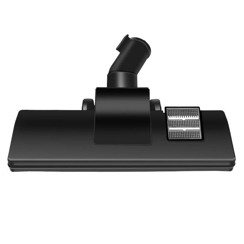 Schwarze Staubsaugerbürste mit Schwanenhals und Metallwalzenrolle auf weißem Hintergrund.