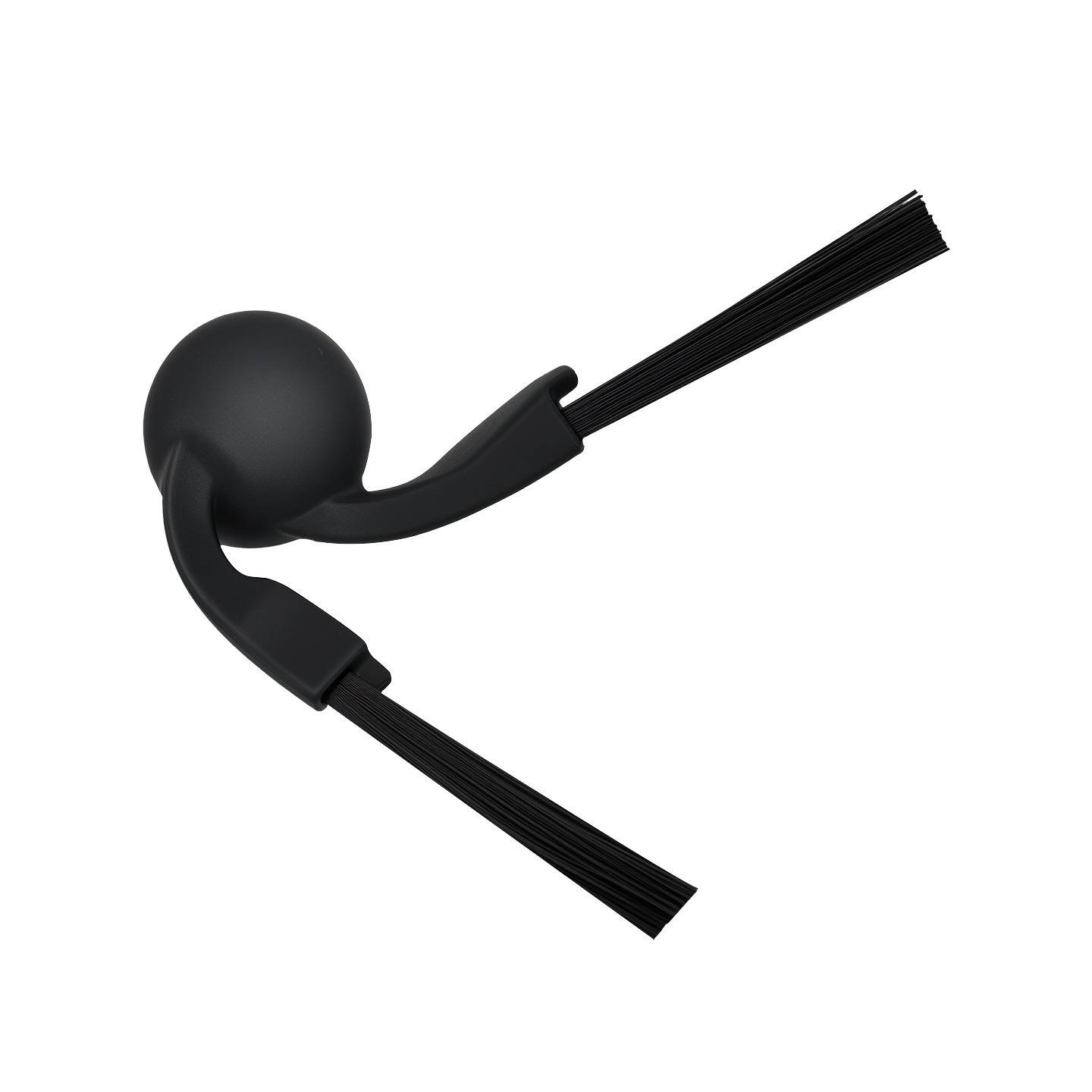 Schwarzer Dual-Pinsel-Make-up-Applikator mit rundlicher Basis und zwei gewinkelt angebrachten Pinselarmen auf weißem Hintergrund.