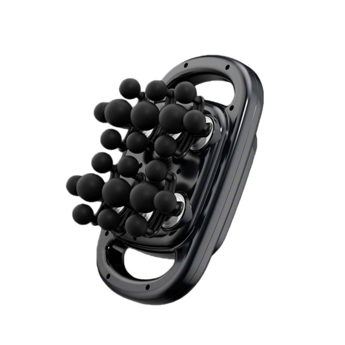 Schwarze 3D-Massagerolle mit geclusterten runden Knoten, auf weißem Hintergrund gezeigt.
