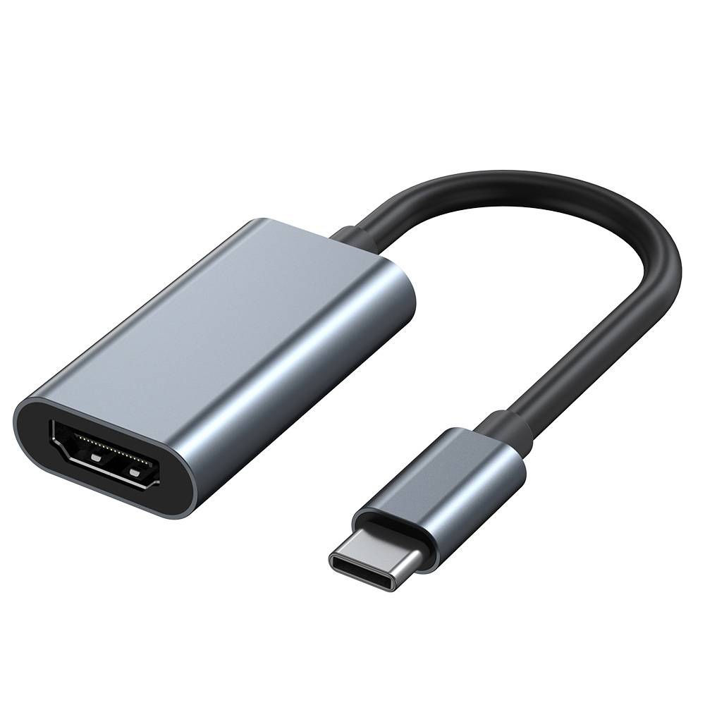 USB-C auf HDMI-Adapterkabel mit USB-C-Stecker und HDMI-Buchse zum Anschluss eines Geräts an einen Monitor oder Fernseher.