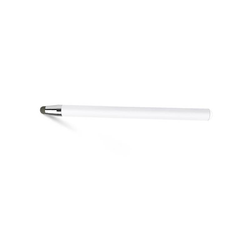 Weißer Stift mit silberner Spitze, horizontal auf schlicht weißem Hintergrund dargestellt.