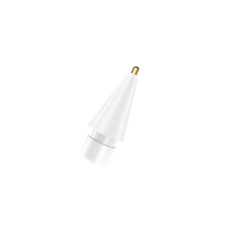 Weiße konische Kosmetik-Applikatorspitze mit vergoldeter Spitze auf einfachem Hintergrund.