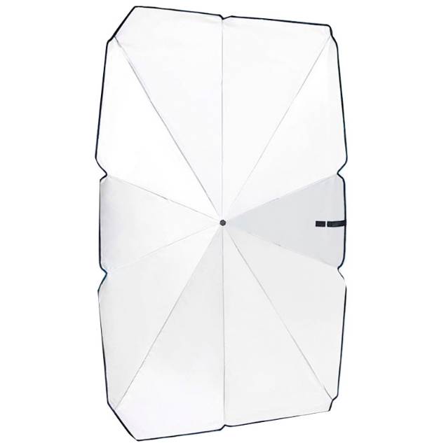 Weiße rechteckige Softbox-Diffusorplatte mit zentralem Befestigungspunkt und schwarzem Rand, frontal auf neutralem Hintergrund abgebildet.