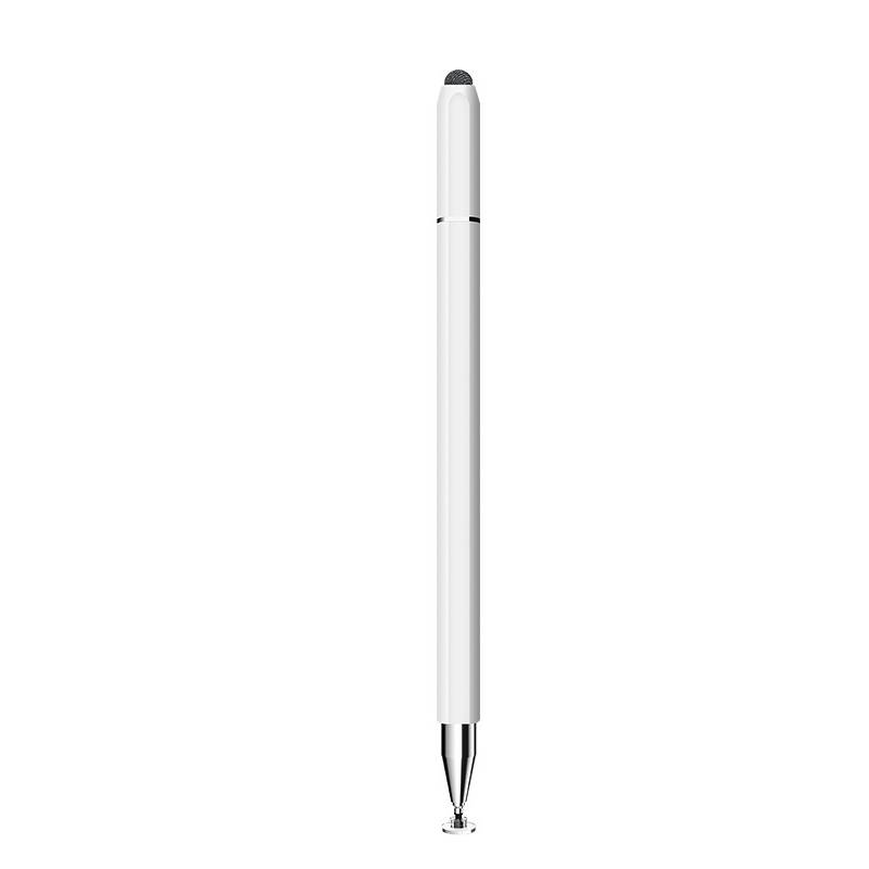 Weißer Stift mit silberner Spitze, aufrecht auf einfachem Hintergrund dargestellt.