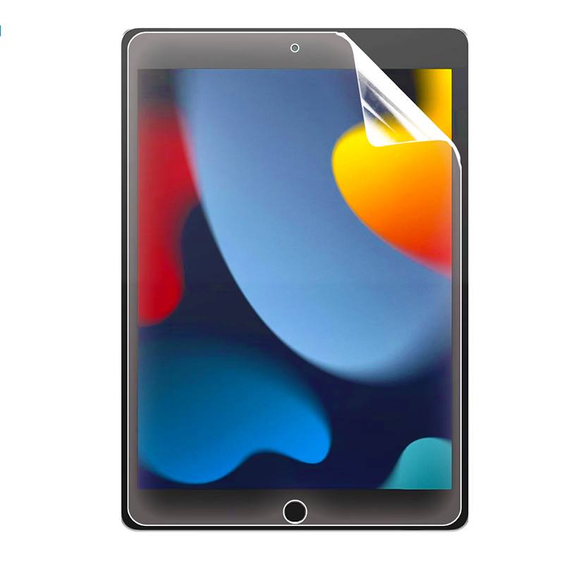 Tablet mit farbenfrohem abstraktem Bildschirm und einem Seitenecken-Umschlag-Effekt oben rechts