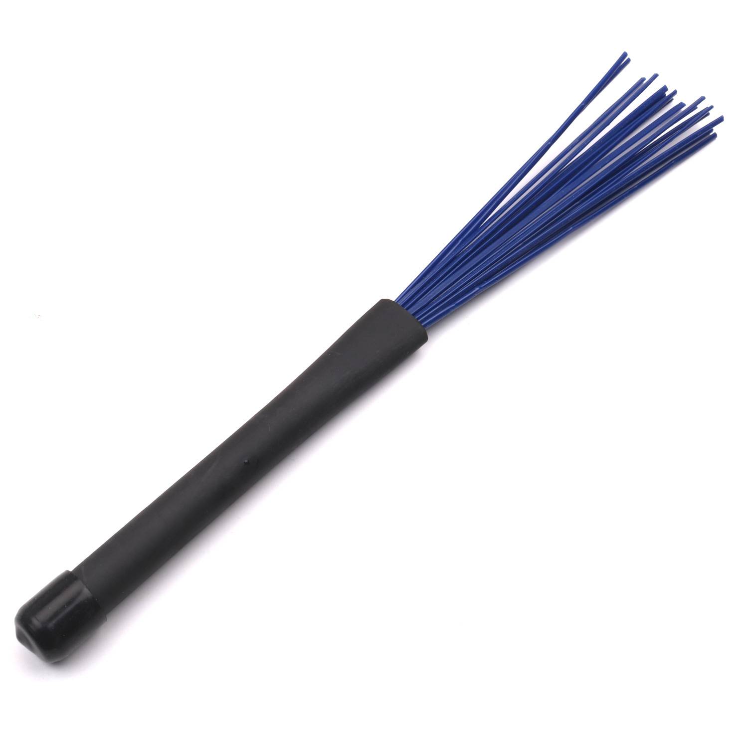 Drahtbürste mit schwarzem Griff und blauen Borsten auf weißem Hintergrund.