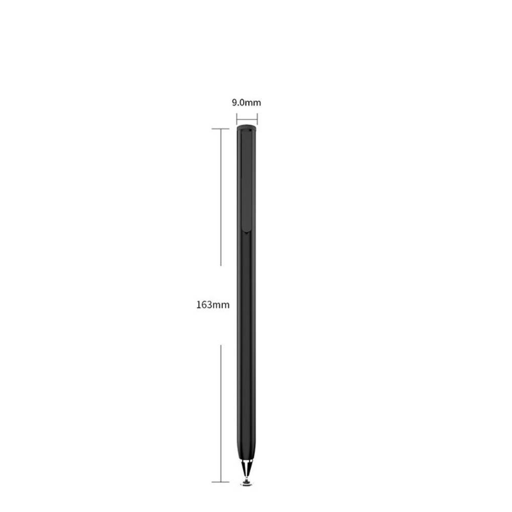 Seitenansicht eines schlanken schwarzen Stifts, mit einer Höhe von 163 mm und einer Breite von 9,0 mm gekennzeichnet.
