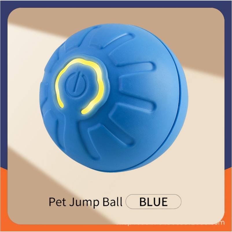 Blauer Haustiersprungball mit einem Powerschalter-Symbol, gekennzeichnet mit „Pet Jump Ball