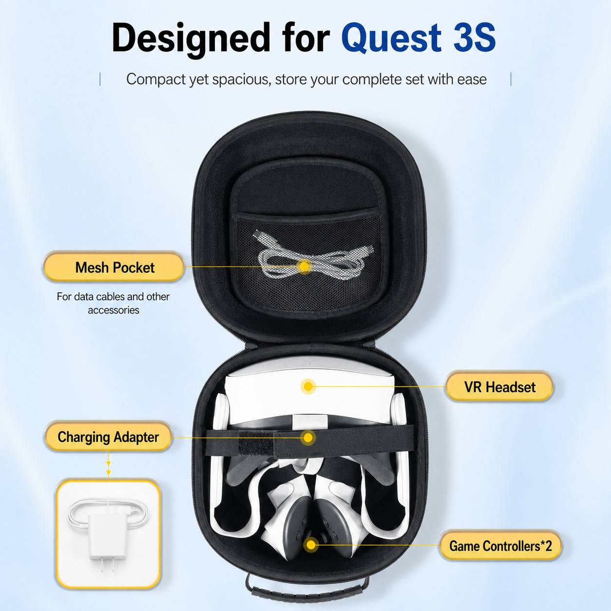 Meta Quest 3 Tragetasche – VR-Headset kompatibel mit Meta Quest 3S/3/2 & Vision Pro – Grau