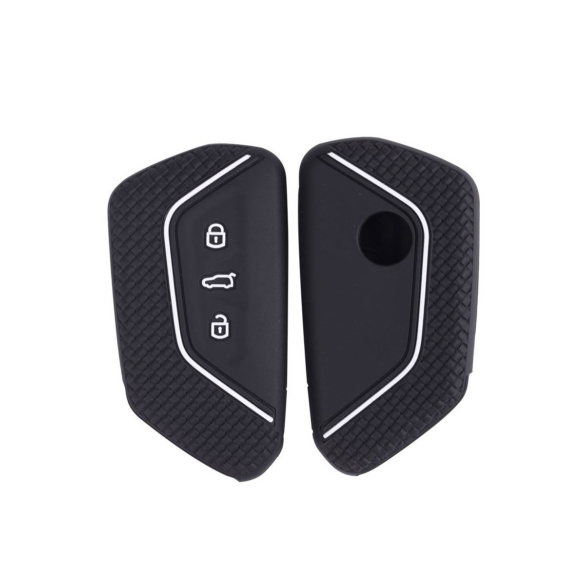 Silikon-Schlüsselcover kompatibel mit Volkswagen Golf 8, ID4X, R-Line und Touareg X — Honigwaben-Griff Schutzschale White+Black