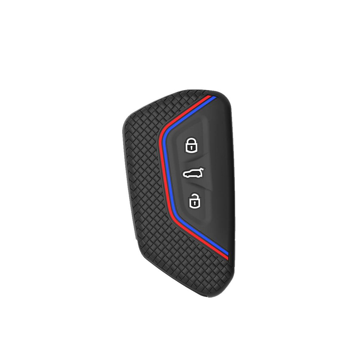 Silikon-Schlüsselcover kompatibel mit Volkswagen Golf 8, ID4X, R-Line und Touareg X — Honigwaben-Griff Schutzschale Red+Blue