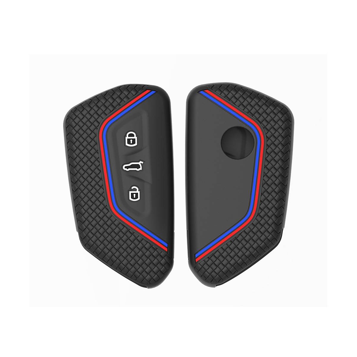 Silikon-Schlüsselcover kompatibel mit Volkswagen Golf 8, ID4X, R-Line und Touareg X — Honigwaben-Griff Schutzschale Red+Blue